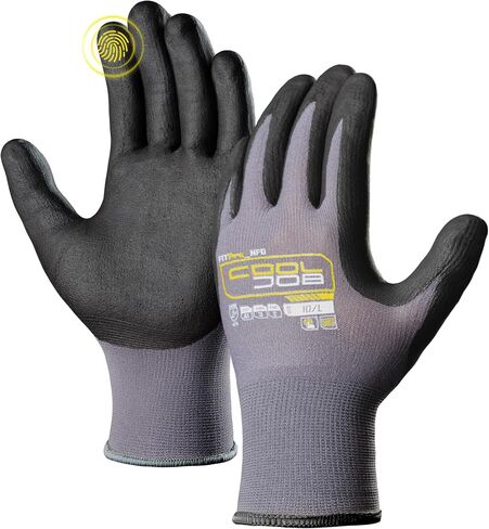 COOLJOB 3/12 Pairs Safety Work Gloves Microfoam Nitrile Rubber Coated, Seamless Knit Nylon Gloves with Full Fingers Touchscreen, Grip Nitrile Dipped, Ideal for Warehouse, Home Improvement, Grey Large in Saudi Arabia