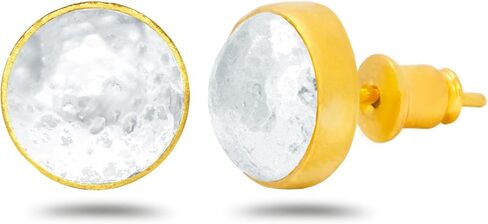 Caprixus 925 Sterling Silver Stud Earrings for Women Dome Pebble Stud Earrings 24K Gold Vermeil 2 Tone Gold and Silver Designer Handmade Hammered Minimalist Jewelry for Women Turkish Fine Jewelry in Saudi Arabia