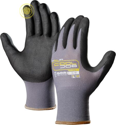 COOLJOB 3/12 Pairs Safety Work Gloves Microfoam Nitrile Rubber Coated, Seamless Knit Nylon Gloves with Full Fingers Touchscreen, Grip Nitrile Dipped, Ideal for Warehouse, Home Improvement, Grey Large in Saudi Arabia