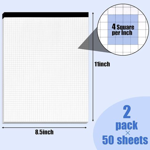 قطعتان من وسادات ورق الرسم البياني، دفاتر ملاحظات رباعية مقاس 5 × 5 مقاس 8.5 × 11 بوصة، لوحة قانونية لورق الرسم البياني الأبيض للمدرسة المكتبية in Kuwait