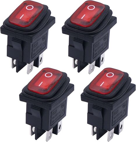 Weideer 4 قطعة مقاوم للماء مفتاح الروك الصغير تشغيل/إيقاف 12 فولت الأحمر LED 4Pin 2 موقف DPST التيار المتناوب 6A 250 فولت 10A 125 فولت قارب التبديل KCD1-4-201NW-R in Kuwait