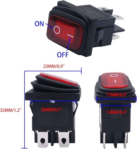 Weideer 4 قطعة مقاوم للماء مفتاح الروك الصغير تشغيل/إيقاف 12 فولت الأحمر LED 4Pin 2 موقف DPST التيار المتناوب 6A 250 فولت 10A 125 فولت قارب التبديل KCD1-4-201NW-R in Kuwait