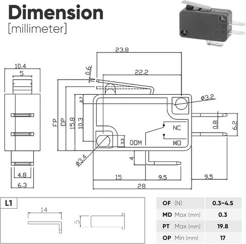 12-Pack Micro Limit Switch with Short Hinge Lever, Momentary Snap-in Micro Switch, 16A 125/250V AC, 12V DC SPDT 3Pin 1NO/1NC Limit Switch for Microwave Oven Door Freezer Arcade, KW7 in Saudi Arabia