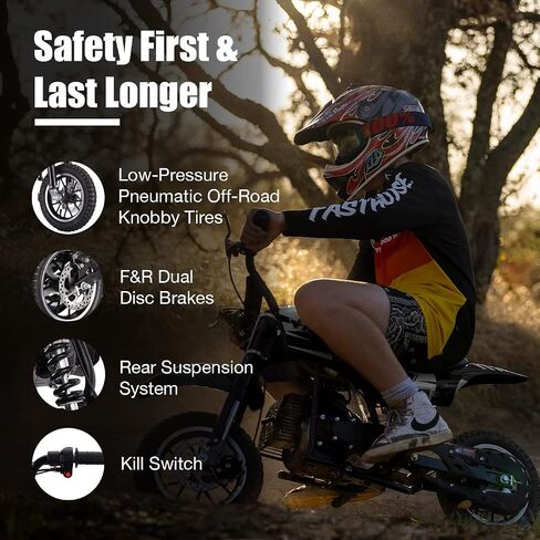 دراجة ترابية صغيرة 50CC ثنائية الأشواط FRP DB001 للأطفال، تصل سرعتها إلى 20 ميلاً في الساعة، معتمدة من وكالة حماية البيئة (EPA) مع تعليق خلفي، مفتاح قتل، فرامل قرصية، أقصى حمولة 160 رطل (أزرق) in Kuwait