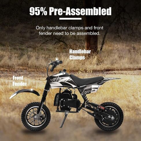 دراجة ترابية صغيرة 50CC ثنائية الأشواط FRP DB001 للأطفال، تصل سرعتها إلى 20 ميلاً في الساعة، معتمدة من وكالة حماية البيئة (EPA) مع تعليق خلفي، مفتاح قتل، فرامل قرصية، أقصى حمولة 160 رطل (أزرق) in Kuwait