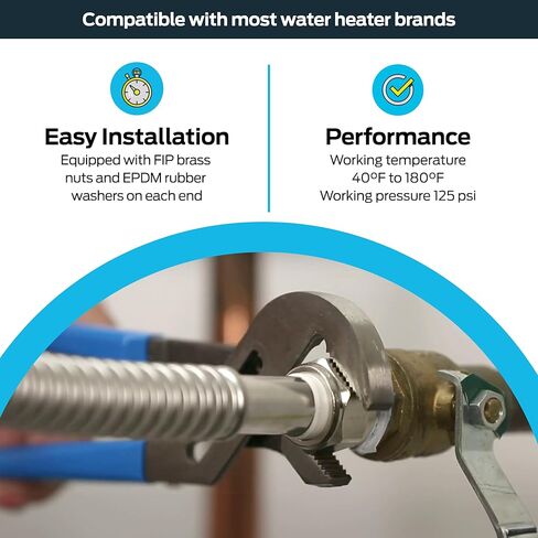 موصل سخان المياه WaterFlex مقاس 12 بوصة من Eastman، 3/4 بوصة FIP × 3/4 بوصة FIP، خط إمداد سخان المياه المموج من الفولاذ المقاوم للصدأ، 437012 in Kuwait