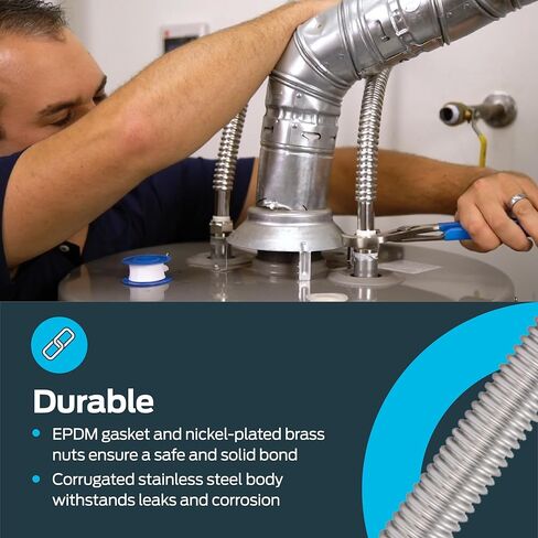 موصل سخان المياه WaterFlex مقاس 12 بوصة من Eastman، 3/4 بوصة FIP × 3/4 بوصة FIP، خط إمداد سخان المياه المموج من الفولاذ المقاوم للصدأ، 437012 in Kuwait