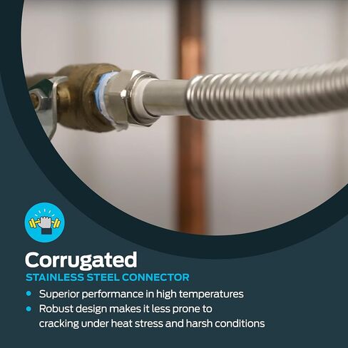 موصل سخان المياه WaterFlex مقاس 12 بوصة من Eastman، 3/4 بوصة FIP × 3/4 بوصة FIP، خط إمداد سخان المياه المموج من الفولاذ المقاوم للصدأ، 437012 in Kuwait