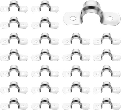 25PCS M5 Stainless Steel Rigid Pipe Strap 2 Hole Conduit Clamp U Bracket Heavy Duty Pipe Fasten Holder for Tube, Pipe Cable,Silver ,M5 (1/4" ) in Saudi Arabia