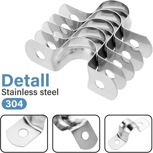 25PCS M5 Stainless Steel Rigid Pipe Strap 2 Hole Conduit Clamp U Bracket Heavy Duty Pipe Fasten Holder for Tube, Pipe Cable,Silver ,M5 (1/4" ) in Saudi Arabia