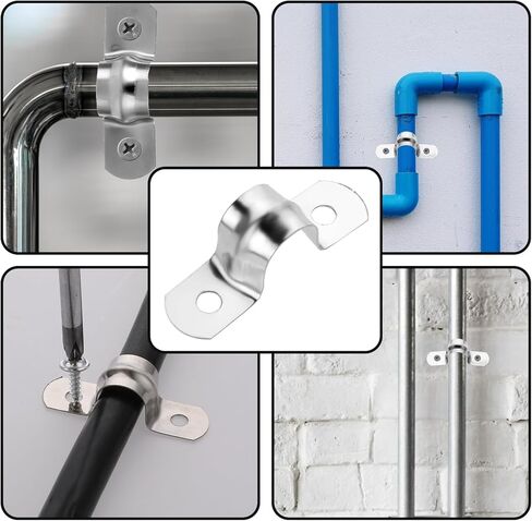 25PCS M5 Stainless Steel Rigid Pipe Strap 2 Hole Conduit Clamp U Bracket Heavy Duty Pipe Fasten Holder for Tube, Pipe Cable,Silver ,M5 (1/4" ) in Saudi Arabia