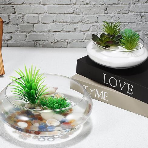 POPETPOP Glass Vase Bowl, 2pcs Wide Mouth Flower Vase Round Terrarium Glass Fish Bowl Hydroponic Planter Floral Container for Table Centerpiece, Wedding Event, Home Decoration in Saudi Arabia