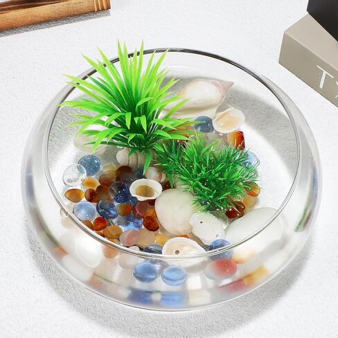 POPETPOP Glass Vase Bowl, 2pcs Wide Mouth Flower Vase Round Terrarium Glass Fish Bowl Hydroponic Planter Floral Container for Table Centerpiece, Wedding Event, Home Decoration in Saudi Arabia