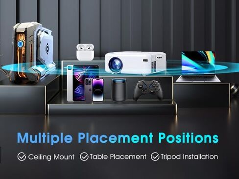 Mini projector native 1080P, supports WiFi and Bluetooth 4K portable projector outdoor home theater video projector compatible with iOS/Android/Windows/TV Stick/HDMI/USB in Saudi Arabia