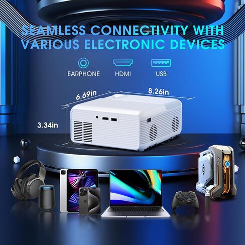 Mini projector native 1080P, supports WiFi and Bluetooth 4K portable projector outdoor home theater video projector compatible with iOS/Android/Windows/TV Stick/HDMI/USB in Saudi Arabia