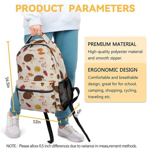 Hedgehog Backpack for Girls Boys, 16 Inch Brown Backpacks for School, Cute Lightweight Durable Bookbag for Kids in Kuwait