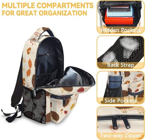 Hedgehog Backpack for Girls Boys, 16 Inch Brown Backpacks for School, Cute Lightweight Durable Bookbag for Kids in Kuwait