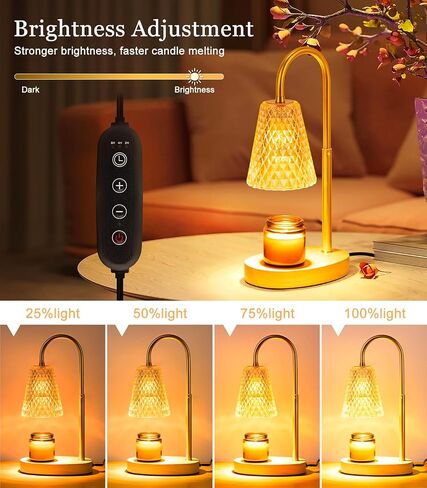 Candle Warmer Lamp Electric Timer - Candles Wax Warmers Glass Lamps for Jar Candles Burner No Flame Scented Melting Warming Lantern Adjustable Height Dimmable Light with 2 Bulb for Home Living Bedroom in Saudi Arabia
