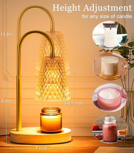 Candle Warmer Lamp Electric Timer - Candles Wax Warmers Glass Lamps for Jar Candles Burner No Flame Scented Melting Warming Lantern Adjustable Height Dimmable Light with 2 Bulb for Home Living Bedroom in Saudi Arabia