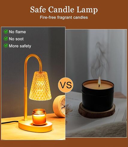 Candle Warmer Lamp Electric Timer - Candles Wax Warmers Glass Lamps for Jar Candles Burner No Flame Scented Melting Warming Lantern Adjustable Height Dimmable Light with 2 Bulb for Home Living Bedroom in Saudi Arabia
