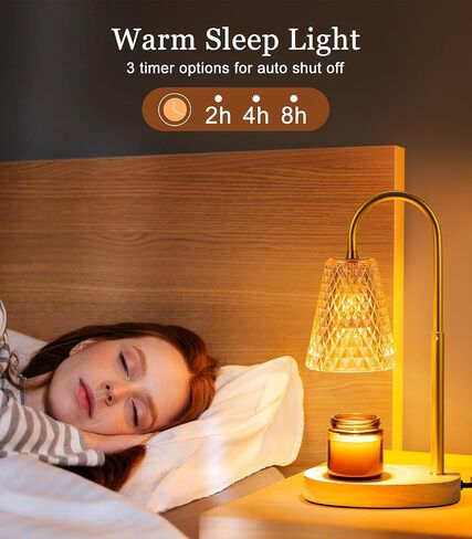 Candle Warmer Lamp Electric Timer - Candles Wax Warmers Glass Lamps for Jar Candles Burner No Flame Scented Melting Warming Lantern Adjustable Height Dimmable Light with 2 Bulb for Home Living Bedroom in Saudi Arabia
