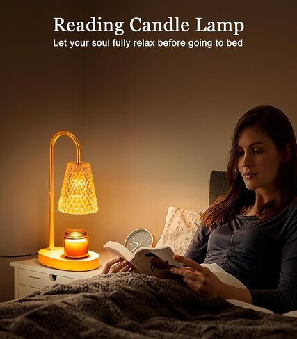 Candle Warmer Lamp Electric Timer - Candles Wax Warmers Glass Lamps for Jar Candles Burner No Flame Scented Melting Warming Lantern Adjustable Height Dimmable Light with 2 Bulb for Home Living Bedroom in Saudi Arabia