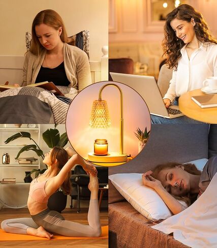 Candle Warmer Lamp Electric Timer - Candles Wax Warmers Glass Lamps for Jar Candles Burner No Flame Scented Melting Warming Lantern Adjustable Height Dimmable Light with 2 Bulb for Home Living Bedroom in Saudi Arabia