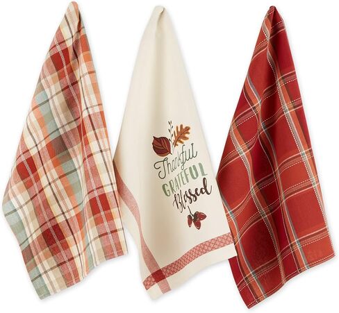 DII Fall Basics Kitchen Dishtowel Collection Printed & Plaid Fall Dish Towel Set, 18x28, Pumpkin Spice, 2 Count in Kuwait