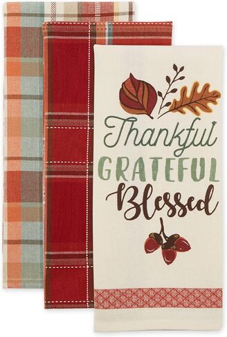 DII Fall Basics Kitchen Dishtowel Collection Printed & Plaid Fall Dish Towel Set, 18x28, Pumpkin Spice, 2 Count in Kuwait