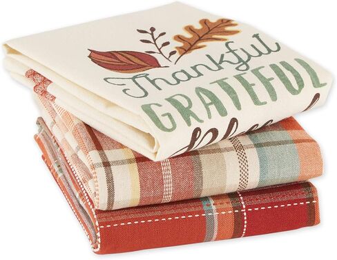 DII Fall Basics Kitchen Dishtowel Collection Printed & Plaid Fall Dish Towel Set, 18x28, Pumpkin Spice, 2 Count in Kuwait