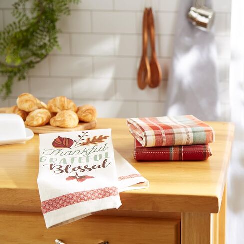 DII Fall Basics Kitchen Dishtowel Collection Printed & Plaid Fall Dish Towel Set, 18x28, Pumpkin Spice, 2 Count in Kuwait