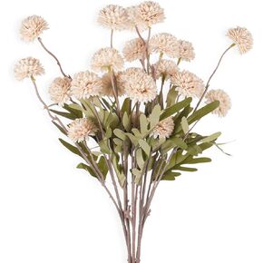 5 Pcs Fall Chrysanthemum Artificial Flower, Faux Pompon Mum Greenery Stems Bulk Fake Chrysanth Balls Arrangement Flower for Home Wedding DIY Bouquet Harvest Decor