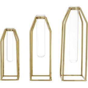 CosmoLiving by Cosmopolitan Stainless Steel Metal Decorative Vase Test Tube Centerpiece Vases, Set of 3 Flower Vases for Home Decoration 13", 12", 9"H, Gold