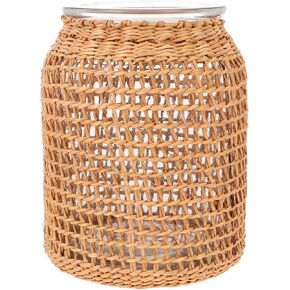 DOITOOL Glass Flower Vase with Rattan Cover, Round Decorative Flower Vase Flower Bud Vase Rustic Farmhouse Vase for Floral Arrangements Table Centerpiece Home Decor (Size M)