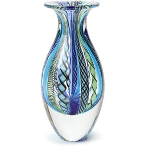 Cá d'Oro Small Glass Vase Hippie Blue/Green Canes Hand Blown Murano-Style Art Glass - Model Nº 2