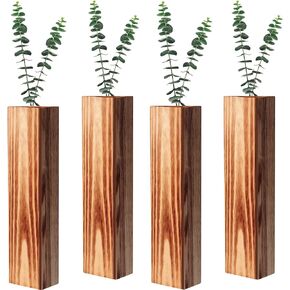 زارع حائط خشبي للنباتات الداخلية، 4 عبوات من مزهريات الجيب الخشبية للزهور المجففة والمساحات الخضراء الاصطناعية، مزهرية حائط خشبية حديثة لبيت المزرعة لتزيين غرفة المعيشة وغرفة النوم والحمام (بني) in Kuwait