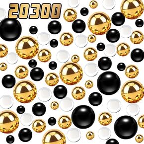 290PCS Floating Beads for Centerpieces and 20000PCS Water Beads for Vase Filler, Black Gold No Hole Faux Highlight Pearls, Makeup Beads for Vase Home Party DIY Wedding Decor, 8/14/20mm