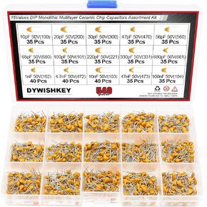 DYWISHKEY 15 قيمة 540 قطعة DIP متجانسة متعددة الطبقات السيراميك رقاقة المكثفات مجموعة متنوعة، 10pF إلى 100nF مجموعة مكثفات السيراميك
