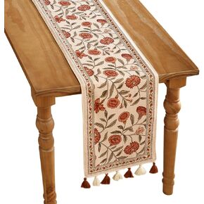 Designer Elegant Linen Table Runner 87 Inches, Vintage Colorful Flower and Green Leaf Pattern Table Runners for Dining Tables,Decoration for Thanksgiving,Parties,Thanksgiving,12"x87"