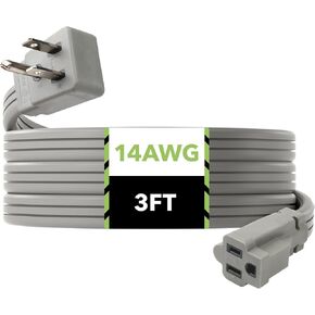 BN-LINK 6ft Air Conditioner Extension Cord 14/3 SPT-3, Gray, 3 Prong Grounded Plug, Flat Plug, Heavy Duty Major Appliance Power Cord