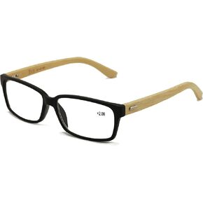Vision World Genuine Bamboo Rectangular Reading Glasses Men Women Readers (Black, 1.5 x)