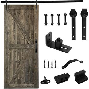 Winado 36" x 84" Sliding Barn Door, DIY Unfinished Interior Door with 6.6 FT Sliding Door Hardware Kit and Handle/Solid Spruce Wood/Predrilled Holes for Easy Installation, K-Frame, Grey