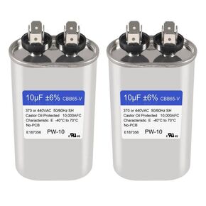 2PCS 10 uF ±6% 10 MFD 370V/440V CBB65 Oval Run Start Capacitor for AC Motor Run or Fan Start and Cool or Heat Pump Air Conditione