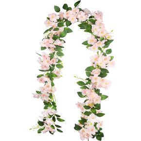 CISDUEO Artificial Cherry Blossom Flower Vine Hanging White Cherry Blossom Flower Silk Garland Hanging Vines Faux Flowers for Outdoors Spring Wedding Party Home Table Centerpiece Arrangement Decor