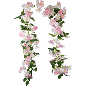 CISDUEO Artificial Cherry Blossom Flower Vine Hanging White Cherry Blossom Flower Silk Garland Hanging Vines Faux Flowers for Outdoors Spring Wedding Party Home Table Centerpiece Arrangement Decor