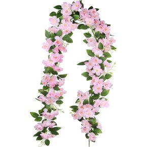 CISDUEO Artificial Cherry Blossom Flower Vine Hanging White Cherry Blossom Flower Silk Garland Hanging Vines Faux Flowers for Outdoors Spring Wedding Party Home Table Centerpiece Arrangement Decor in Saudi Arabia