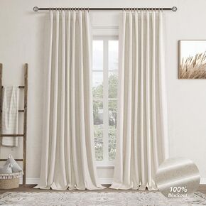 Nanspring Sand Beige 100% Blackout Linen Curtains Back Tab Track System Thermal Insulated Textured Blackout Curtains 2 Panels Set 52x96