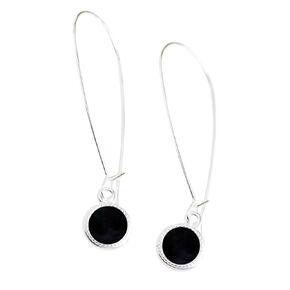 Recycled Antique Black Depression Glass Long Drop Charm Earrings