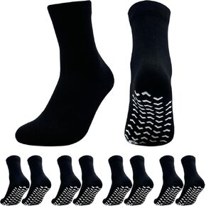 Non Slip Grip Socks for Men - Anti Skid Crew Socks for Women Hospital Grippers Slipper Socks Cotton 9-13 4 Pairs