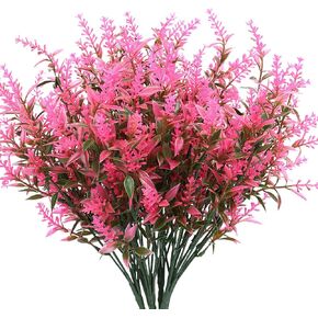 Artificial Shrubs Bushes 4 Pack Fake Outdoor UV Resistant Plants Flowers, Faux Plastic Bell Leaves Greenery for Indoor Outside Hanging Planter Home Office Wedding Farmhouse Decor (Purple)
